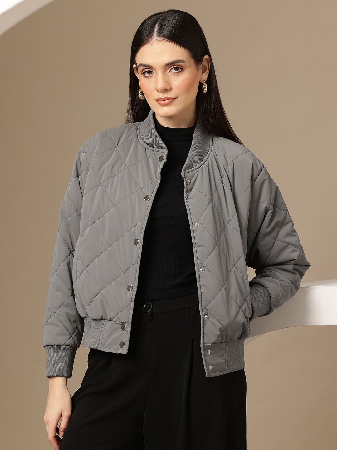

Chemistry Quilted Bomber Jacket, Grey