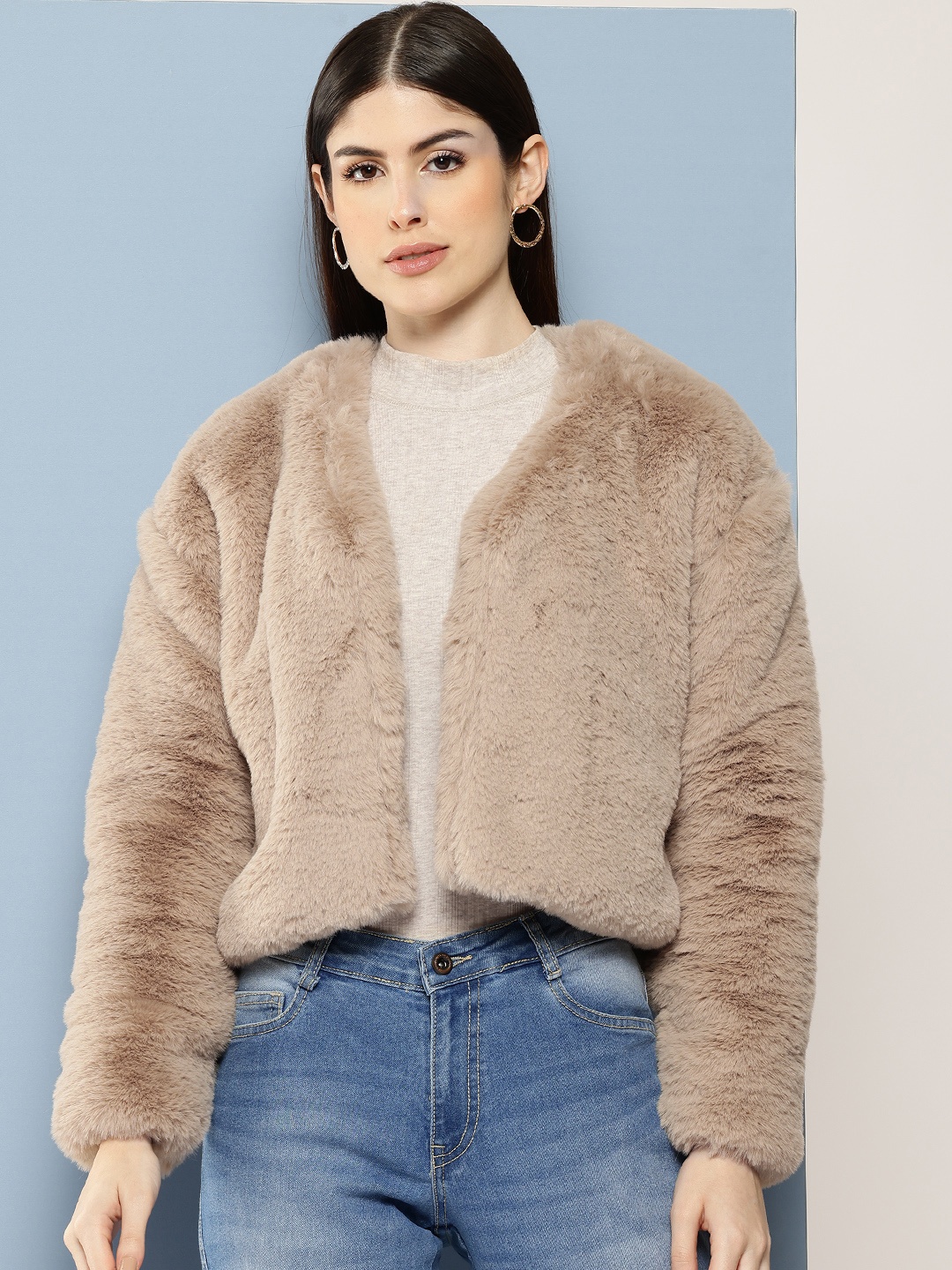 

Chemistry Faux Fur Tailored Jacket, Beige