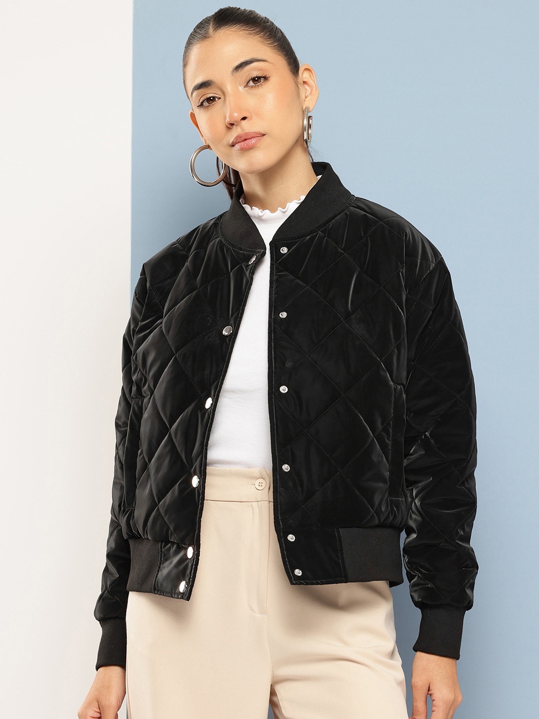 

Chemistry Mock Collar Quilted Jacket, Black