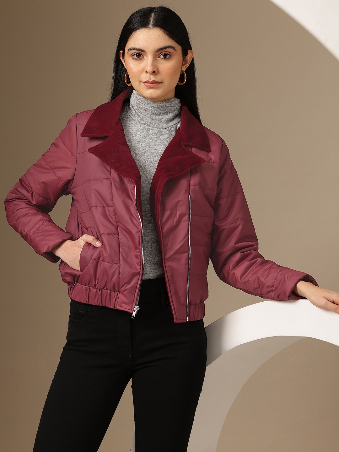 

Chemistry Asymmetric Closure Biker Jacket, Maroon