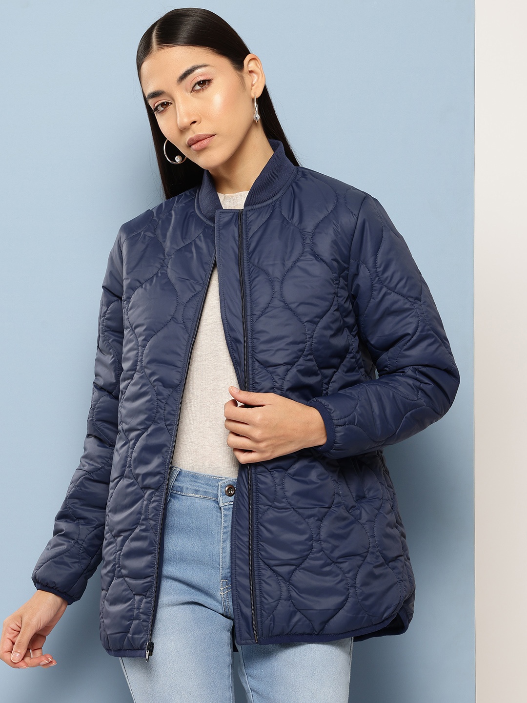 

Chemistry Geometric Quilted Jacket, Navy blue