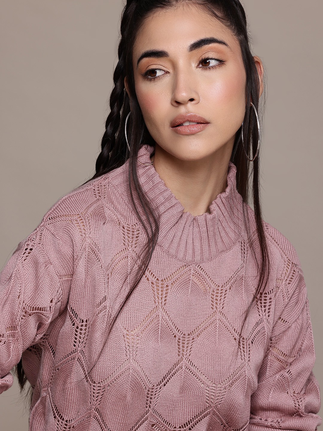 

The Roadster Lifestyle Co. Open Knit Acrylic Pullover, Mauve