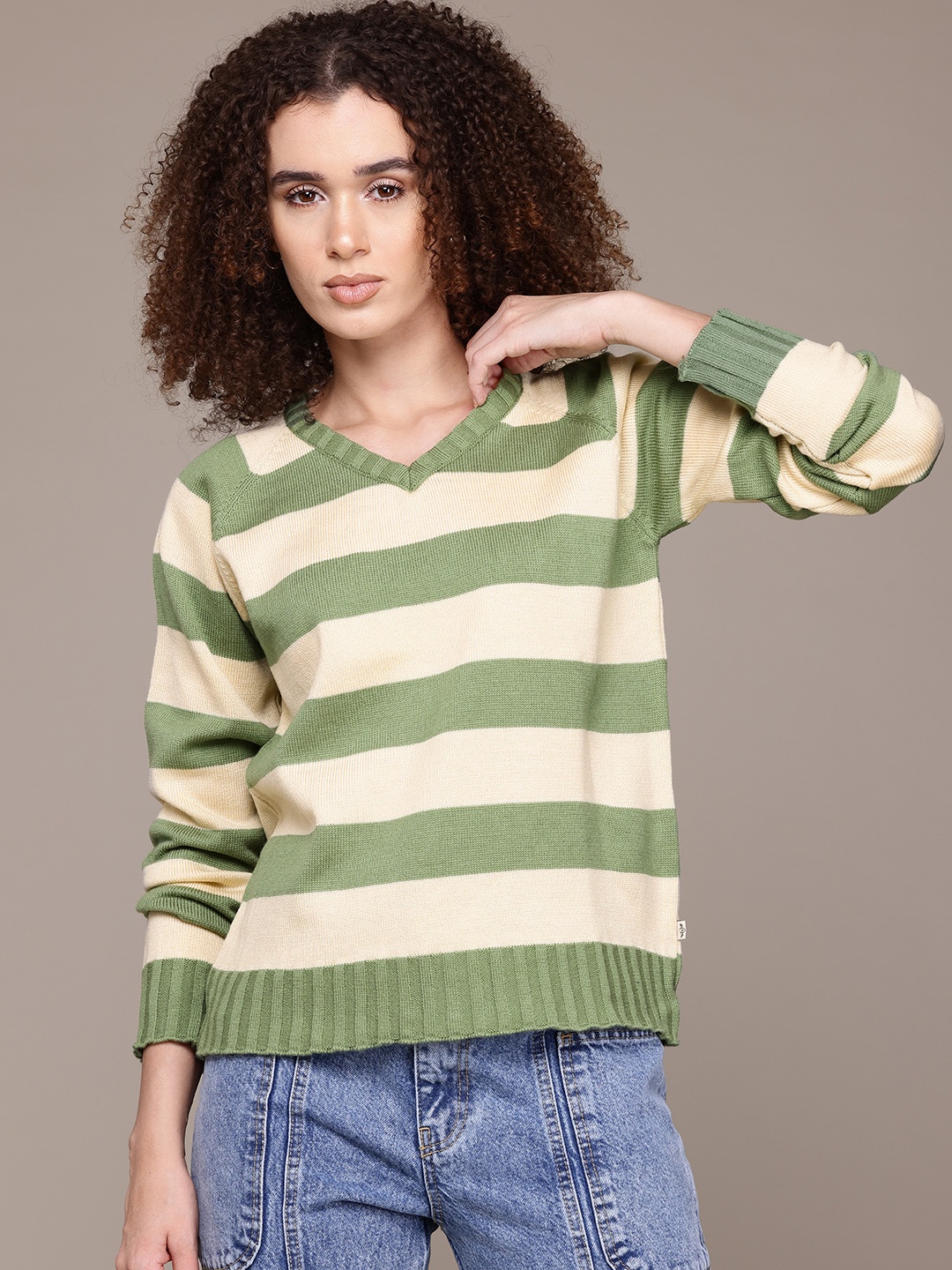 

The Roadster Lifestyle Co. Pure Acrylic Striped Pullover, Green