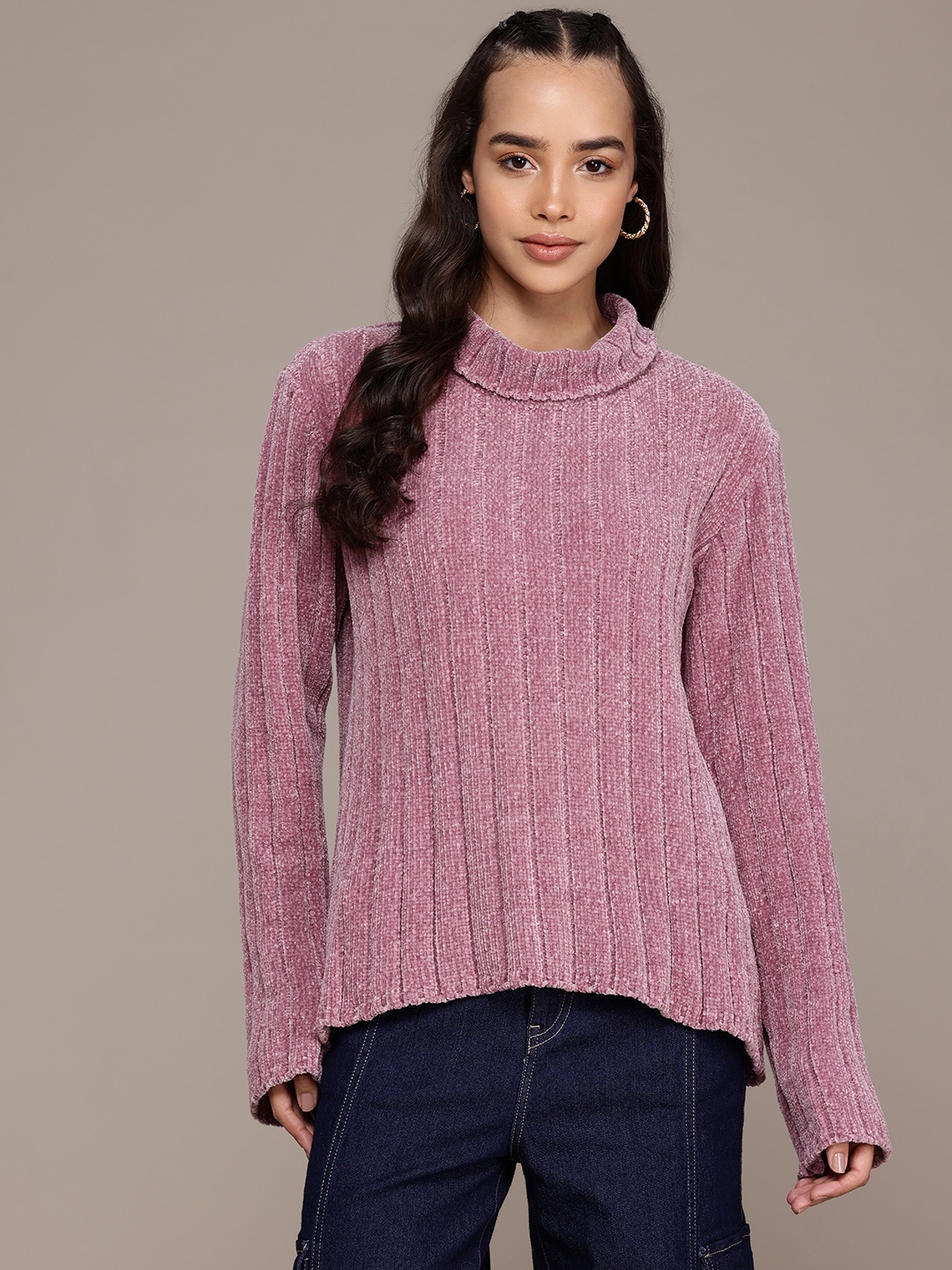 

The Roadster Lifestyle Co. Ribbed Longline Chenille Pullover, Pink