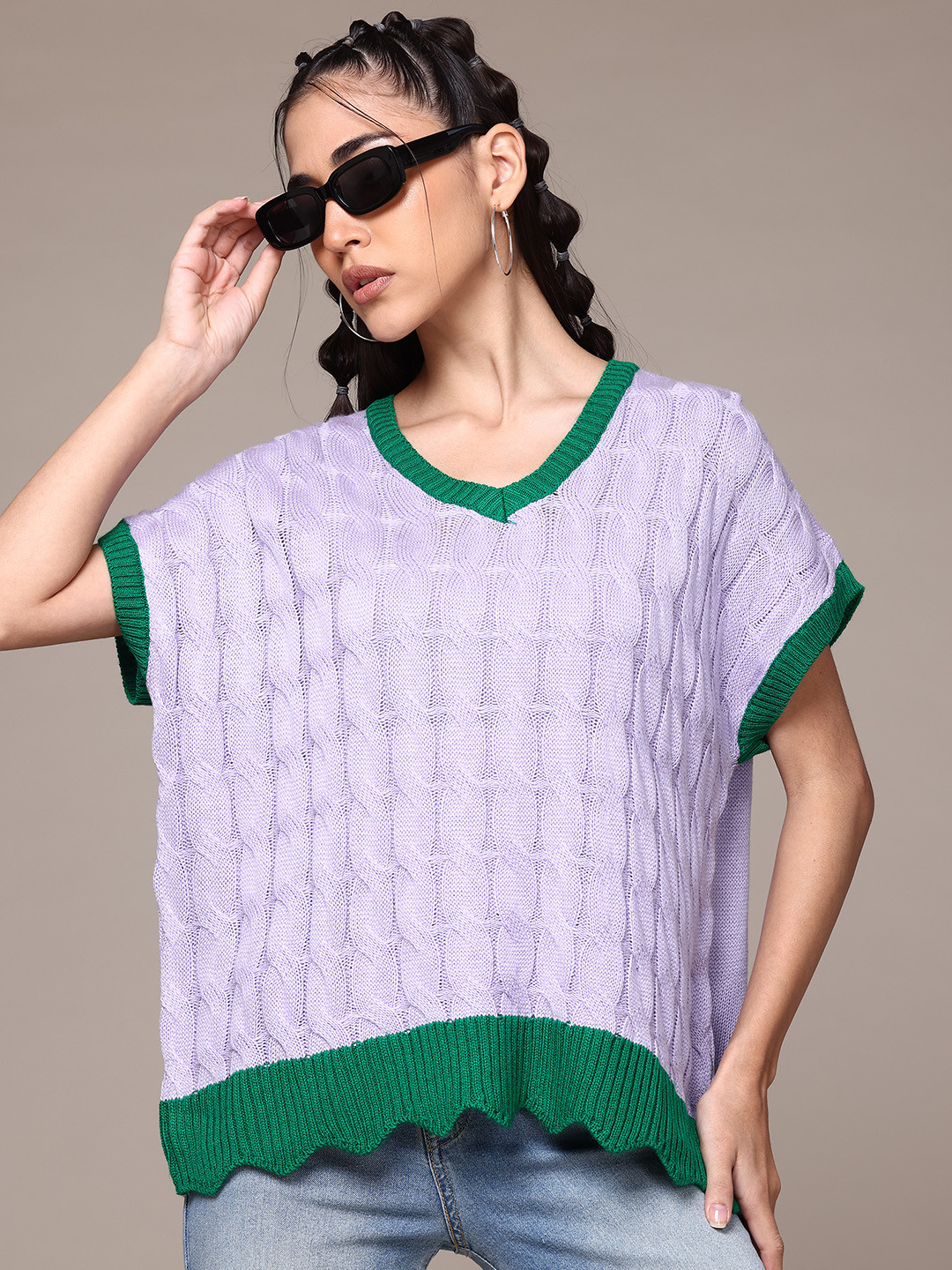 

The Roadster Lifestyle Co. Cable Knit Poncho, Lavender