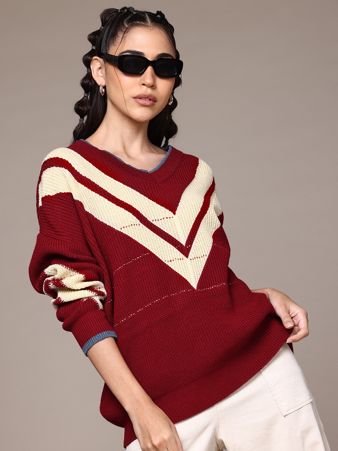 

Roadster The Lifestyle Co. Acrylic Striped Pullover, Red