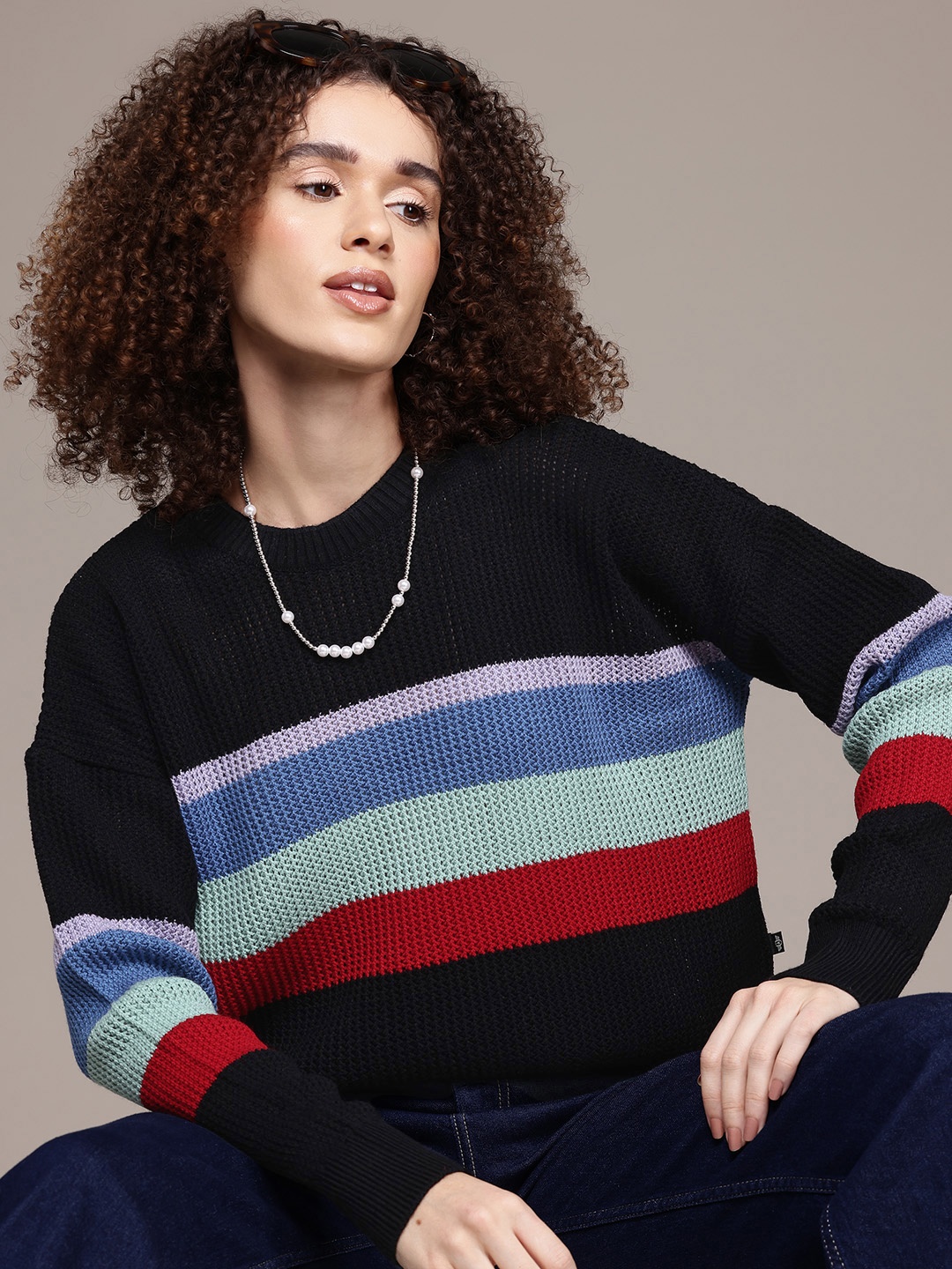 

The Roadster Lifestyle Co. Striped Acrylic Sweater, Black