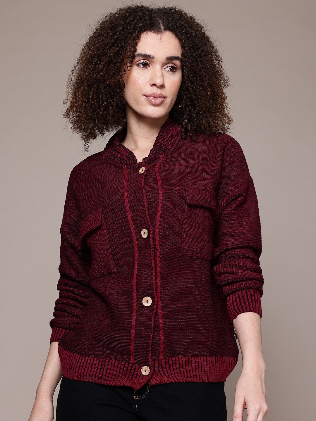 

The Roadster Lifestyle Co. Acrylic Pocket Detail Cardigan, Maroon