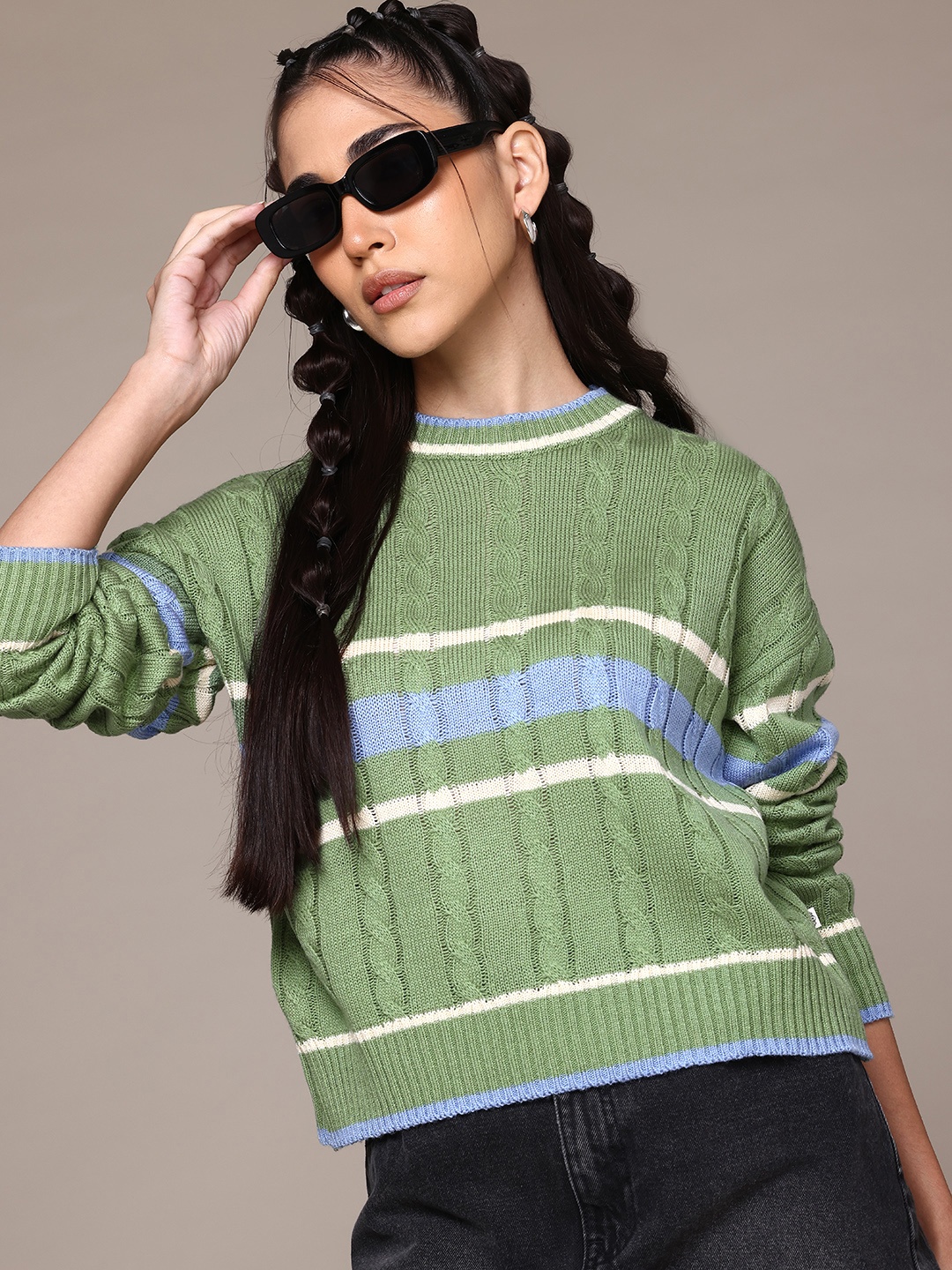 

Roadster The Lifestyle Co. Acrylic Striped Pullover, Green
