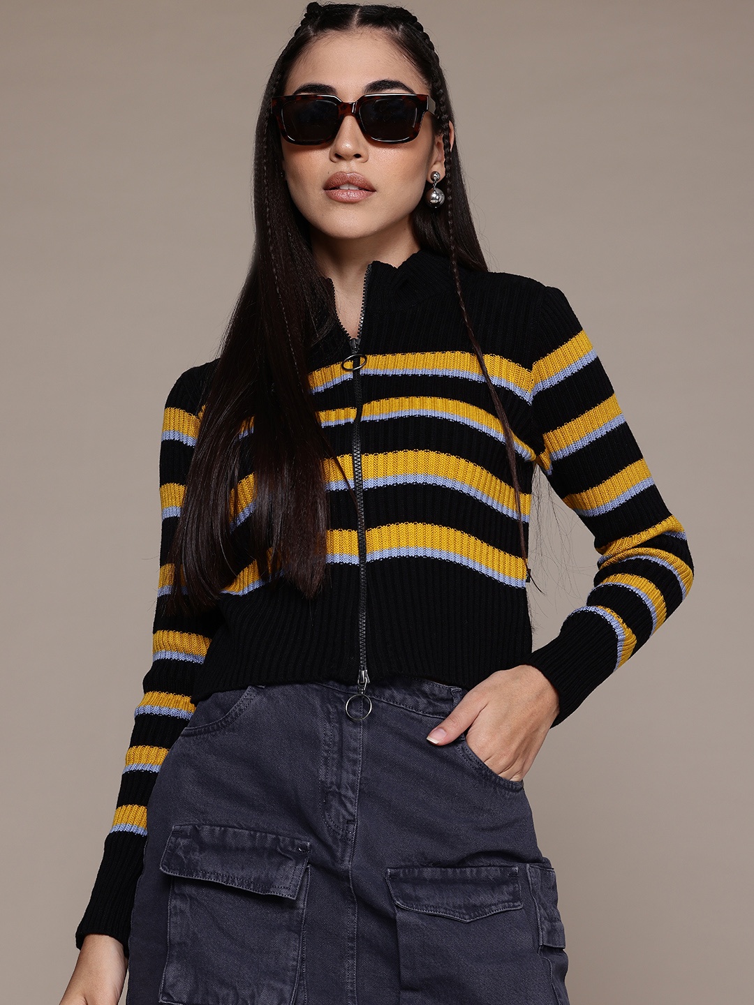 

The Roadster Lifestyle Co. Striped Cardigan, Black