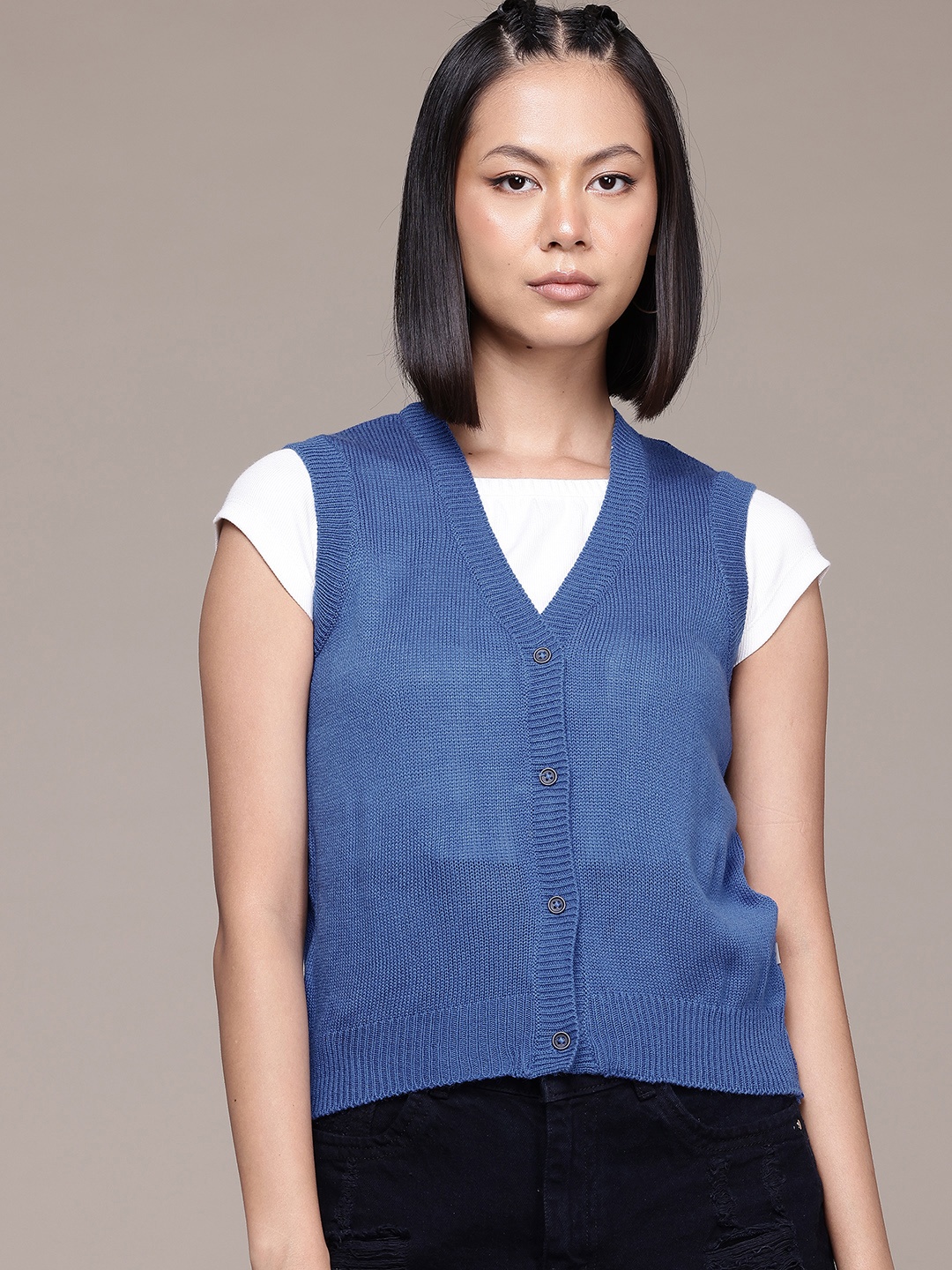 

The Roadster Lifestyle Co. Pure Acrylic Crop Sweater Vest, Blue