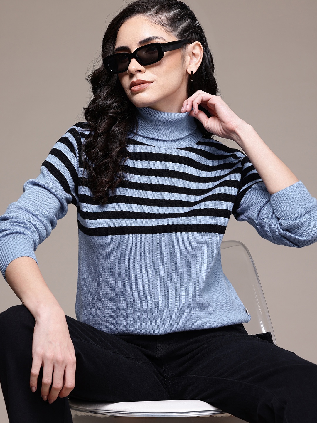

The Roadster Lifestyle Co. Striped Turtle Neck Pullover, Blue