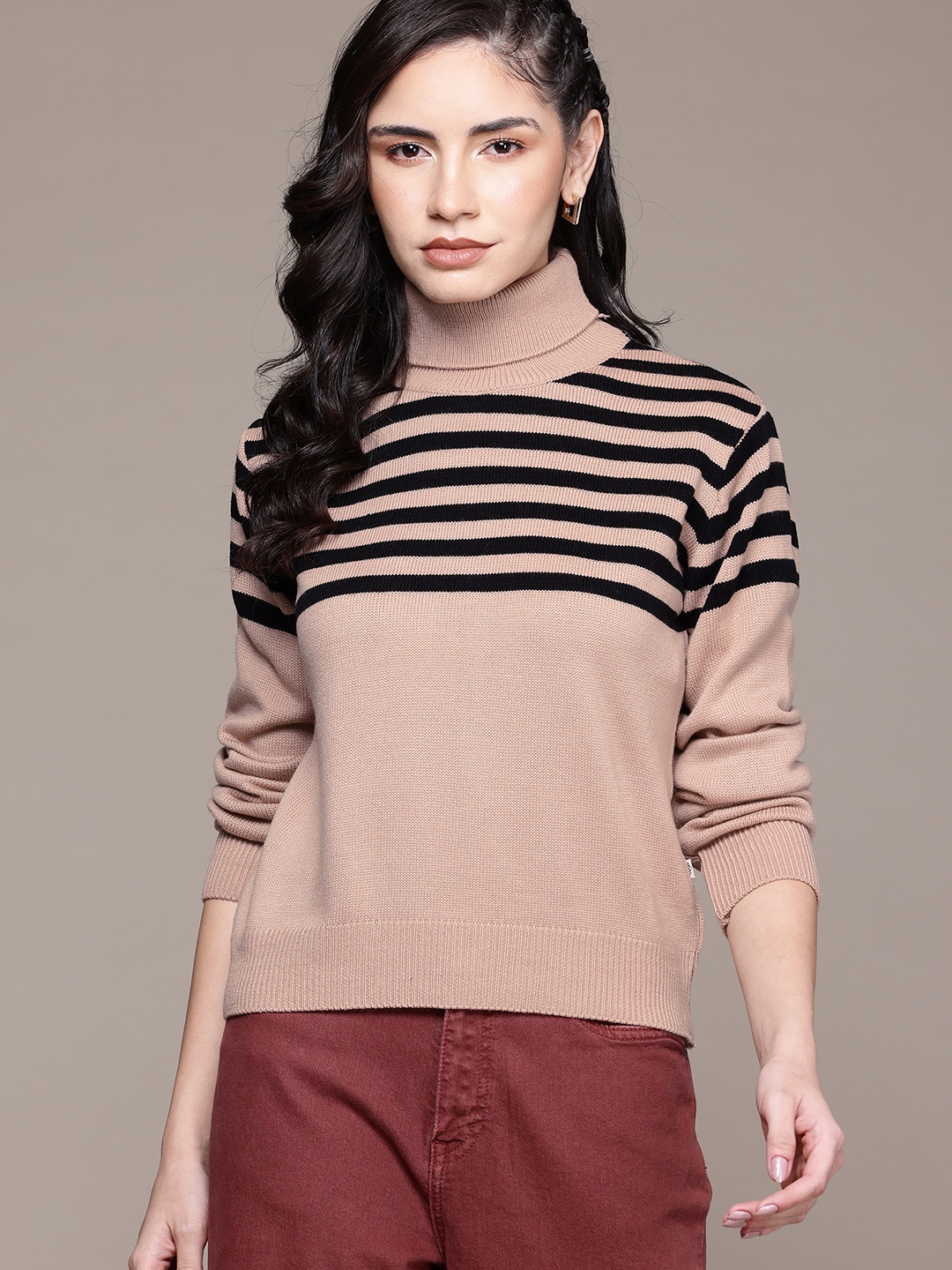 

The Roadster Lifestyle Co. Striped Turtle Neck Pullover, Rose