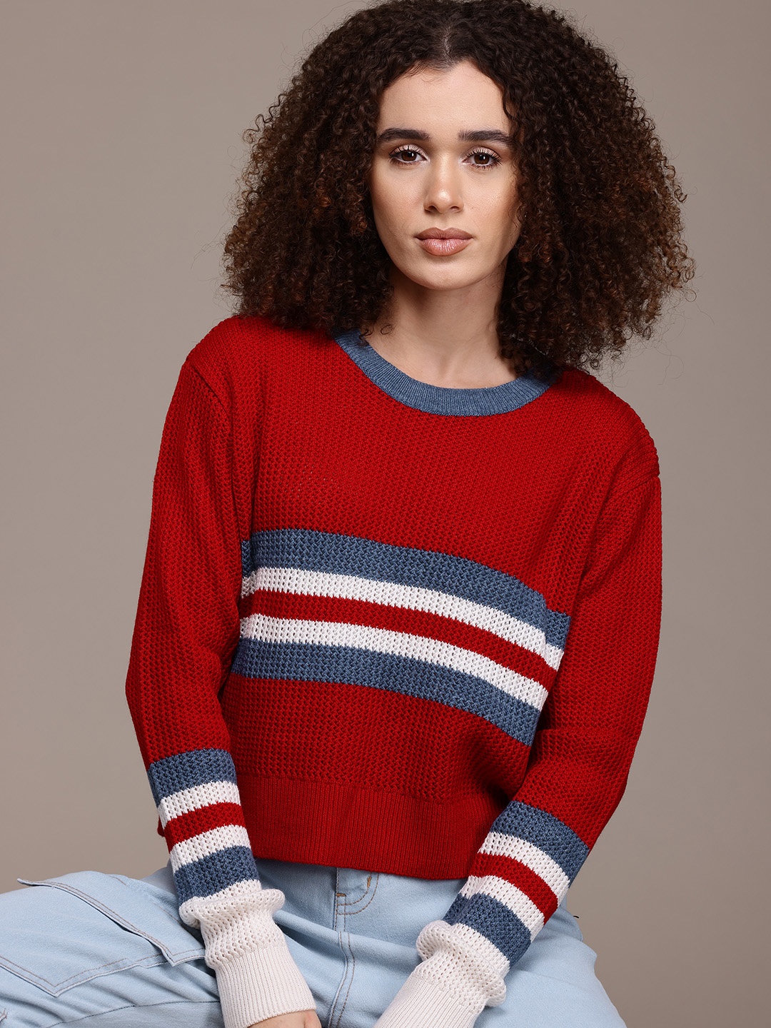 

The Roadster Lifestyle Co. Pure Acrylic Striped Pullover, Red