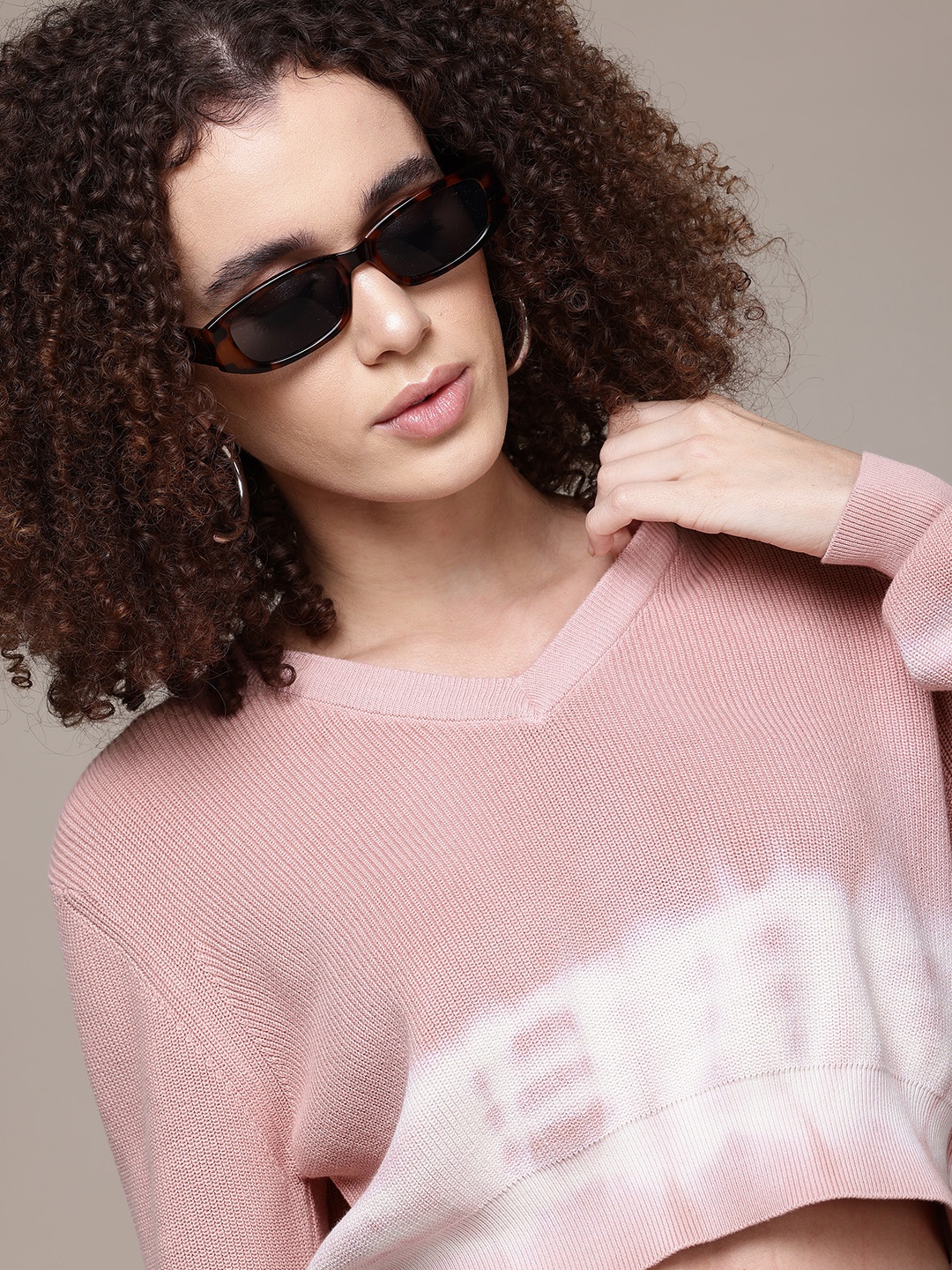 

The Roadster Lifestyle Co. Women Self Design Pure Cotton Crop Pullover, Pink