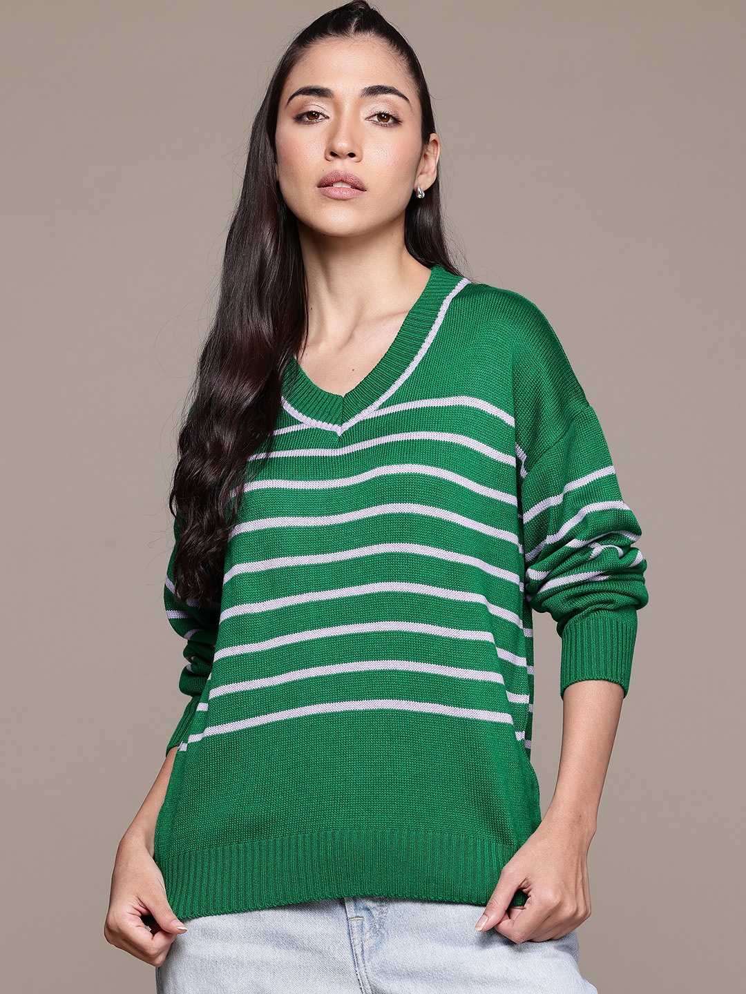 

The Roadster Lifestyle Co. Acrylic Striped Pullover, Green