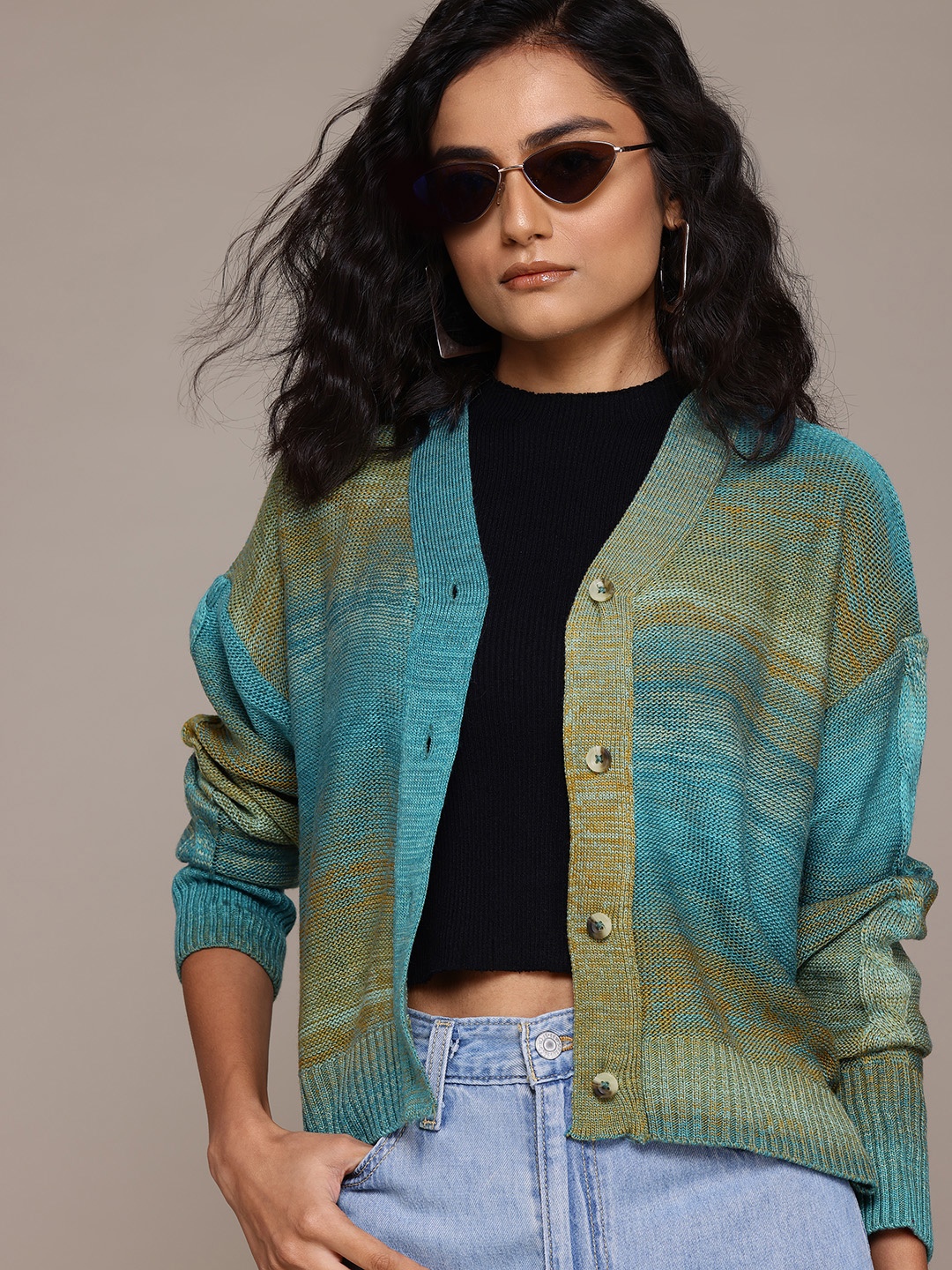 

The Roadster Lifestyle Co. Abstract Drop-Shoulder Cardigan, Blue