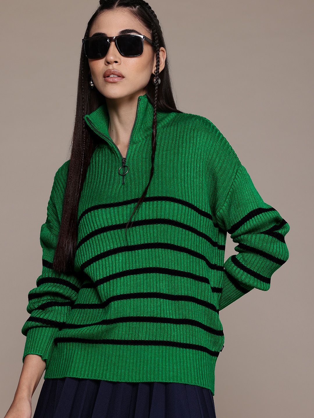 

The Roadster Lifestyle Co. Mock Neck Striped Pullover, Green