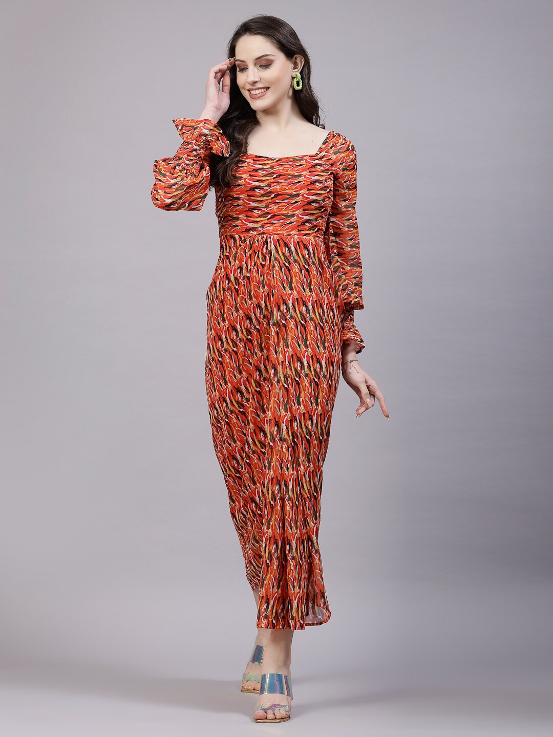 

aayu Printed Puff Sleeve Georgette Maxi Dress, Red