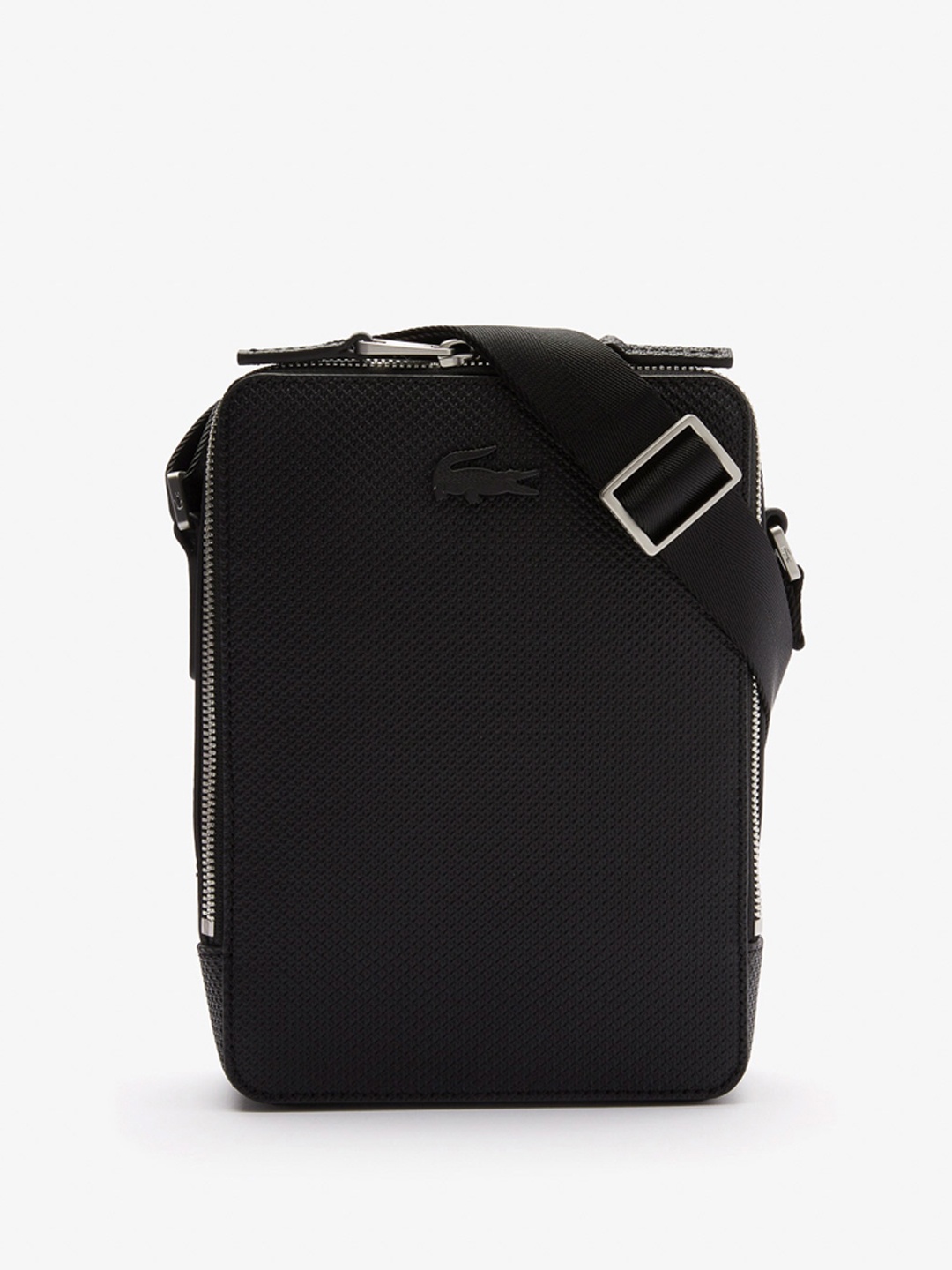 

Lacoste Unisex Matte Stitched Leather Vertical Camera Bag, Black