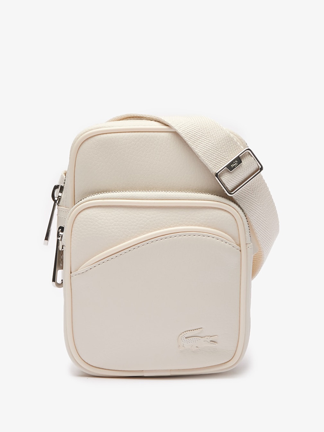 

Lacoste Men Textured Zip Detail PU Messenger Bag, White