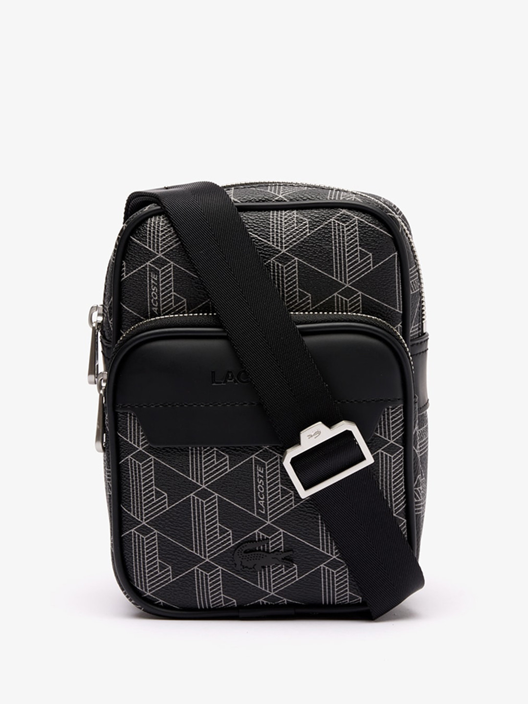 

Lacoste Geometric Printed Structured Sling Bag, Black