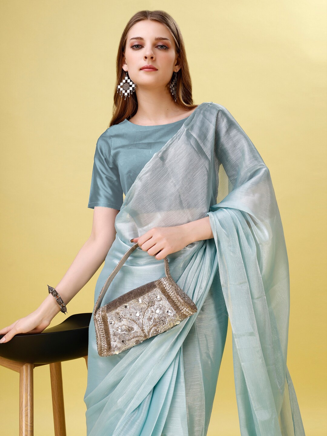 

BAPS Pure Chiffon Ready To Wear Saree, Blue