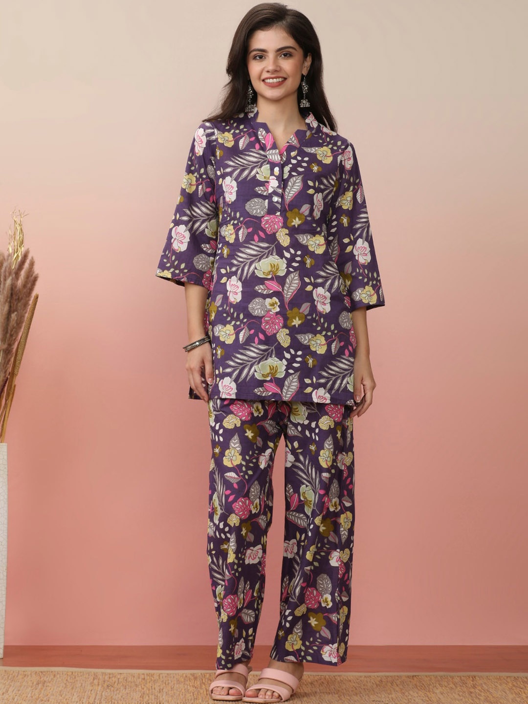 

Varanga Printed Pure Cotton Tunic With Trouser, Purple