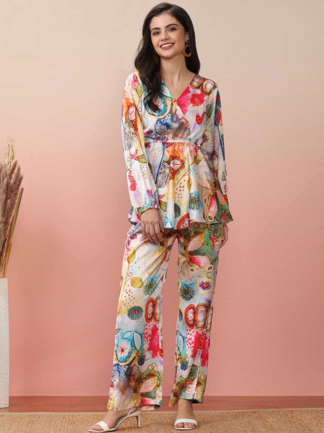 

Varanga Abstract Printed Tunic With Trousers, White