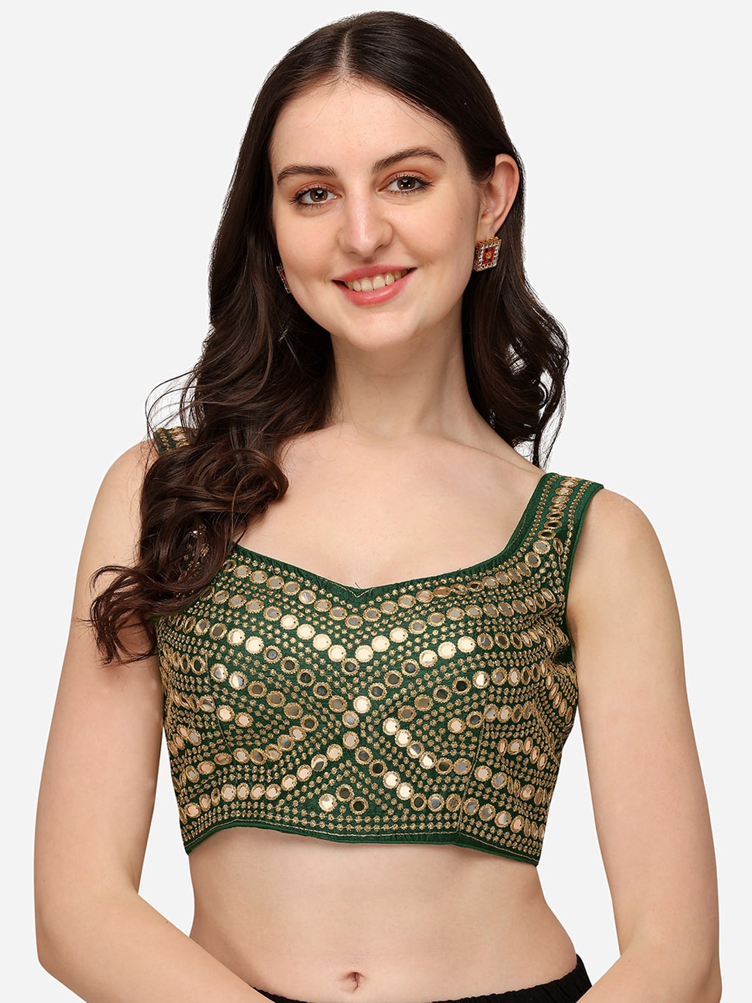 

Fab Dadu Embroidered Mirror Work Silk Saree Blouse, Green
