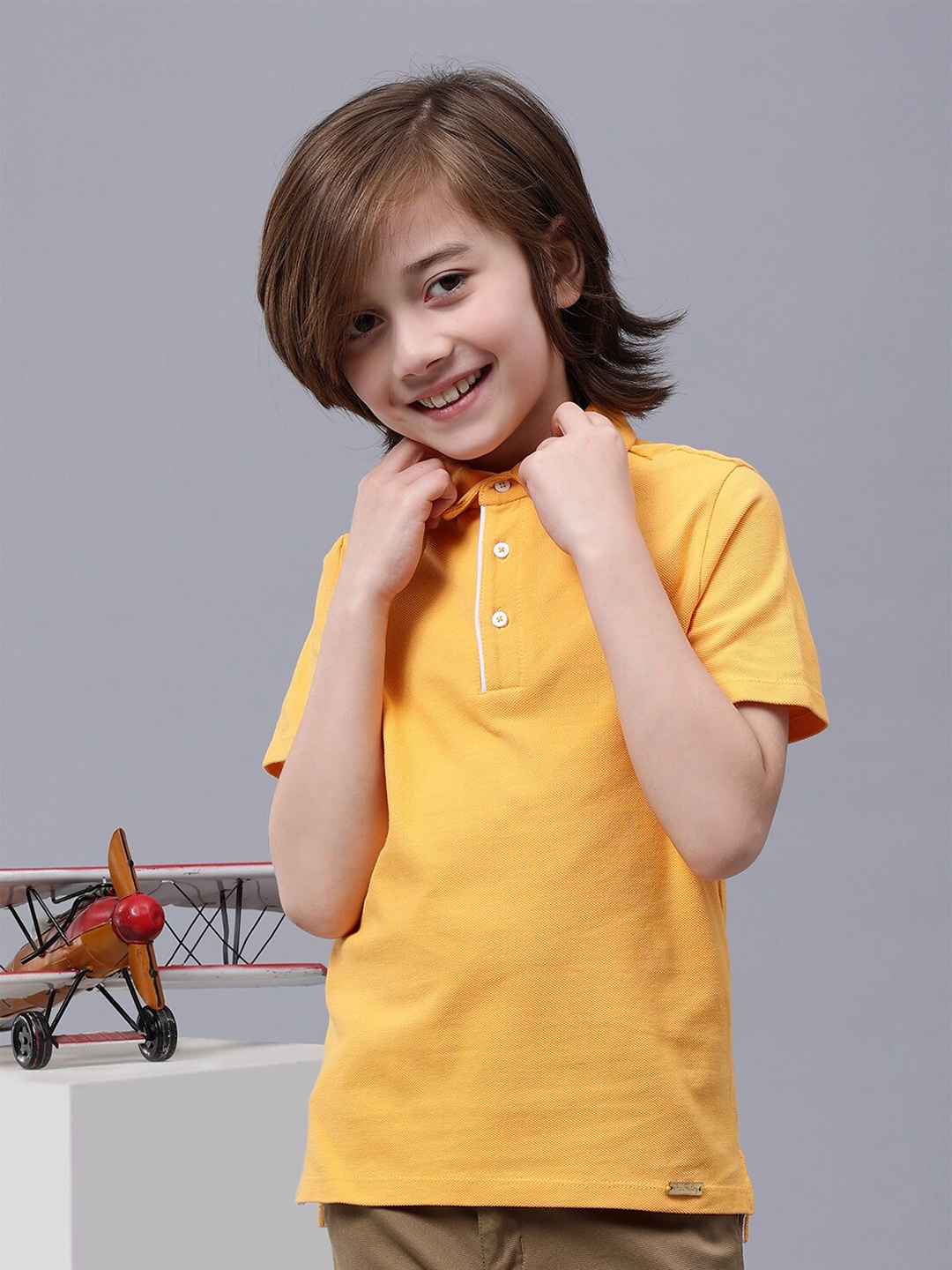 

One Friday Boys Polo Collar Pure Cotton T-shirt, Yellow