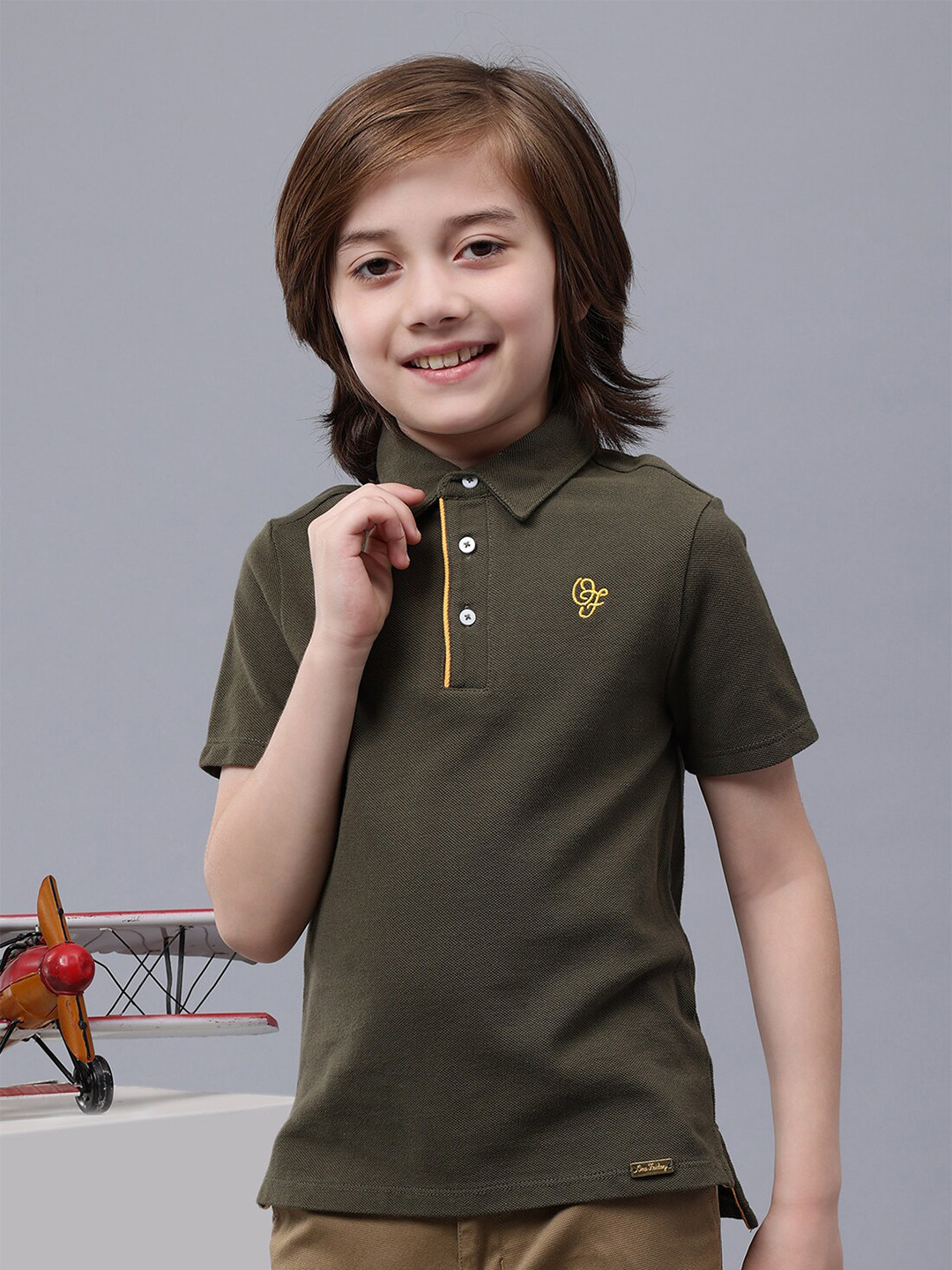 

One Friday Boys Polo Collar Pure Cotton T-shirt, Green