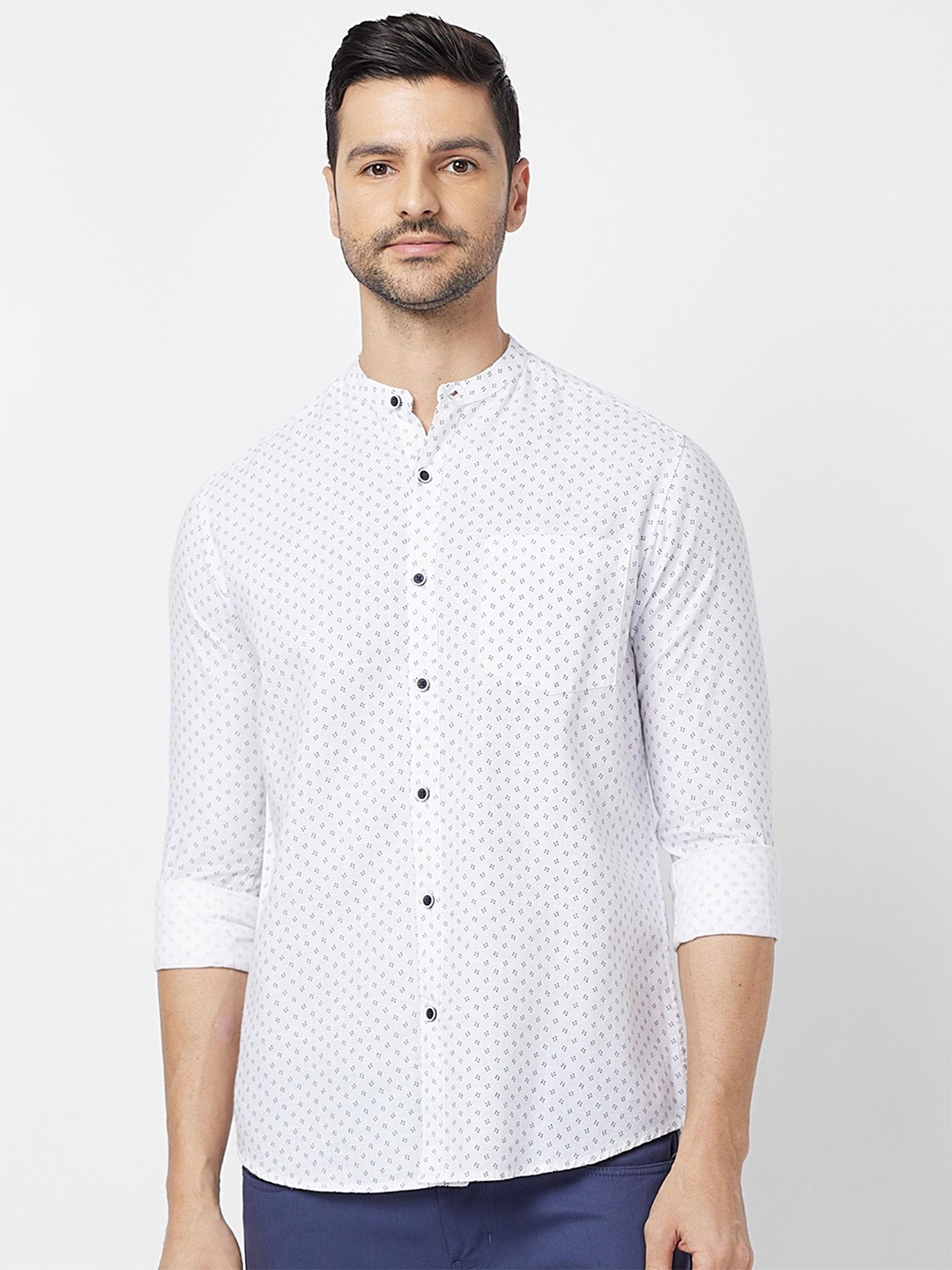 

SNX Tailored Fit Opaque Printed Cotton Casual Shirt, White