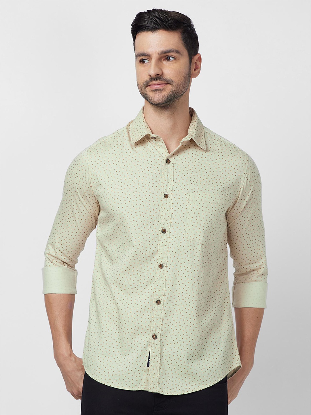 

SNX Tailored Fit Opaque Printed Cotton Casual Shirt, Brown