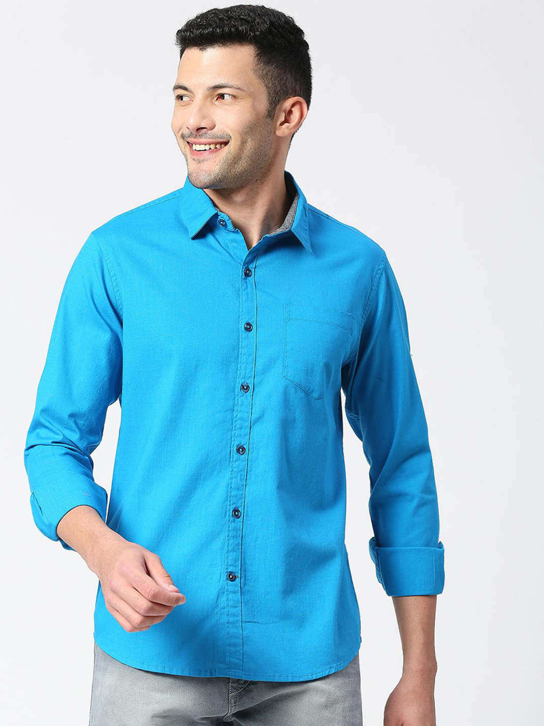

SNX Tailored Fit Opaque Cotton Casual Shirt, Blue