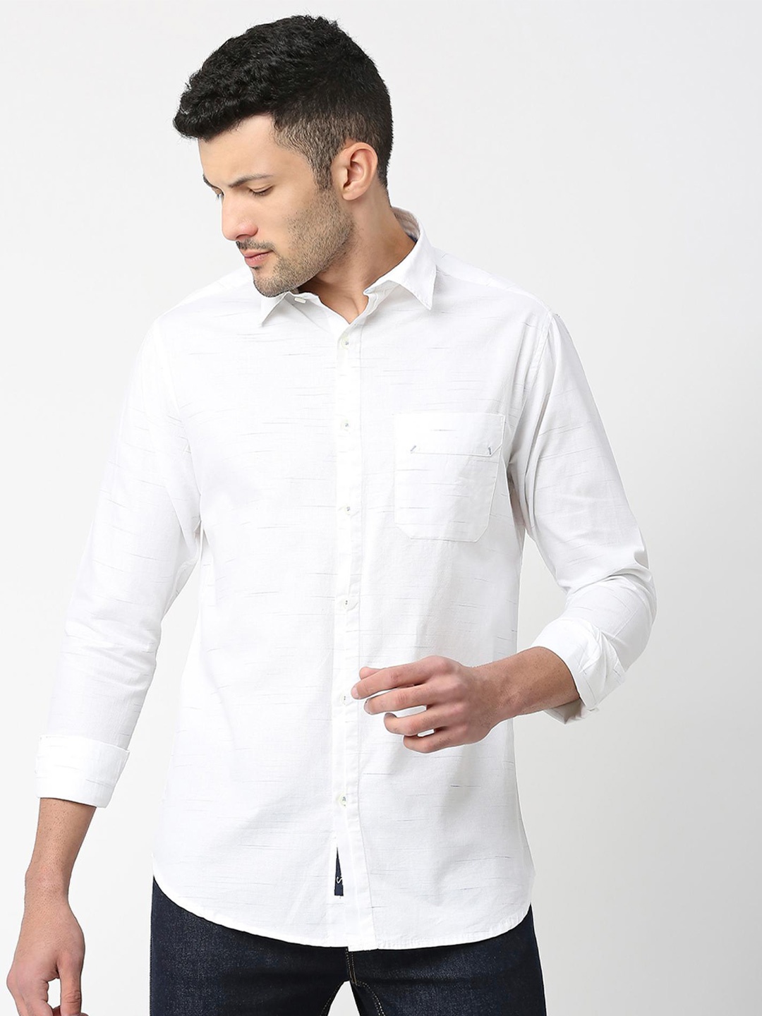 

SNX Tailored Fit Opaque Cotton Casual Shirt, White