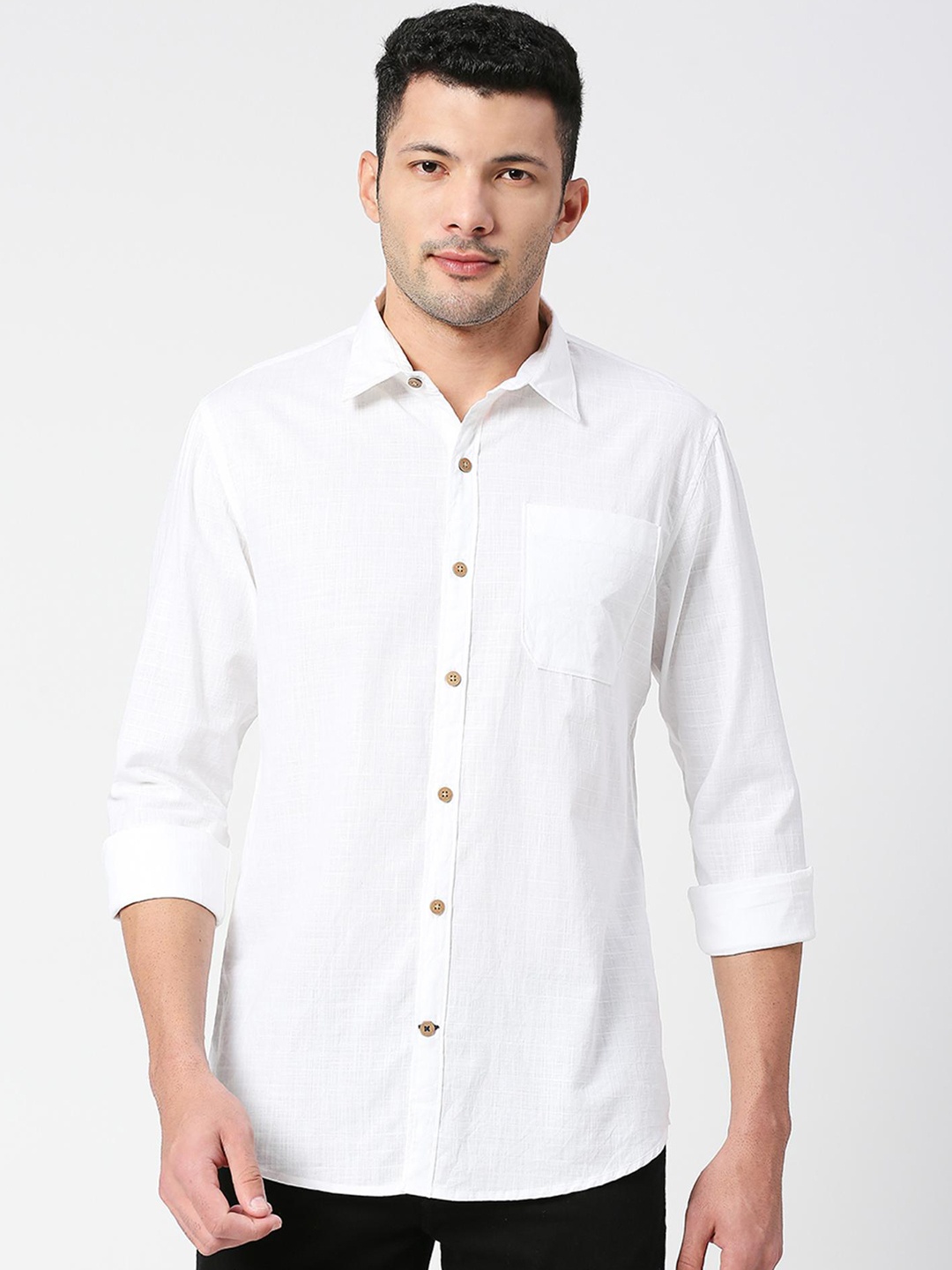 

SNX Tailored Fit Opaque Cotton Casual Shirt, White