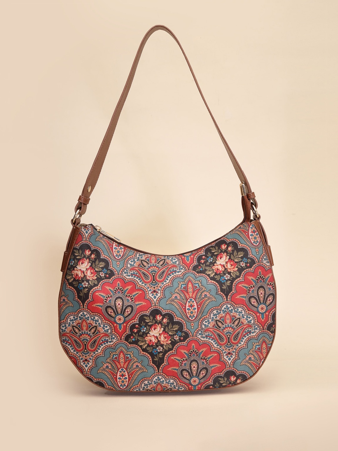 

Anouk Blue Floral Printed Half Moon Handheld Bag