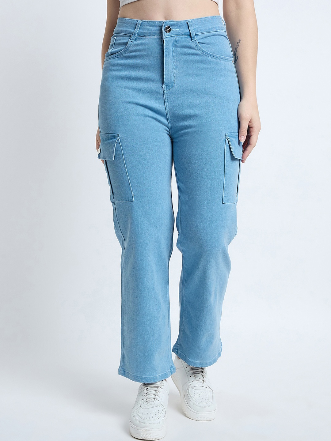 

TULIP 21 Women Hottie Straight Fit High-Rise Denim Cargo Jeans, Blue