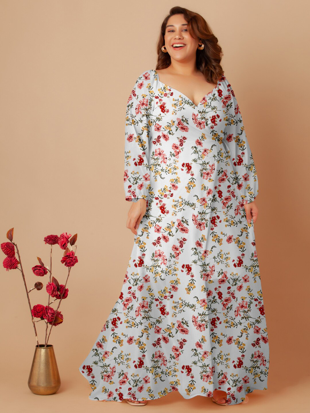 

Zink Curve Floral Printed Maxi Wrap Dress, White