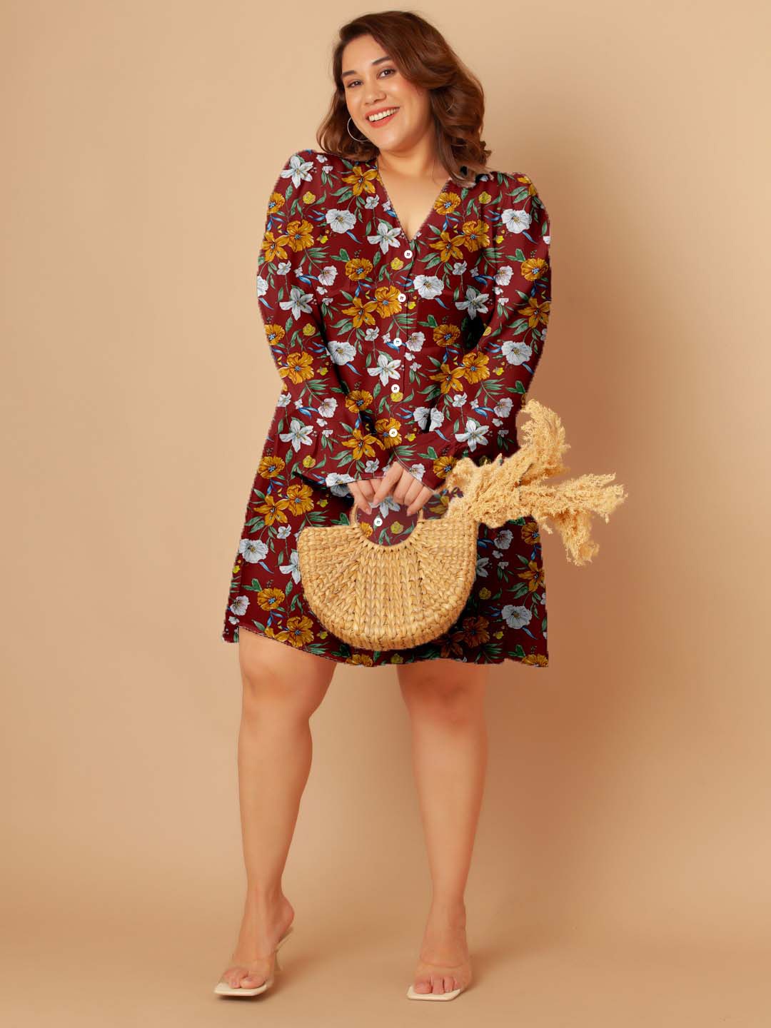 

Zink Curve Floral Print Plus Size A-Line Dress, Red