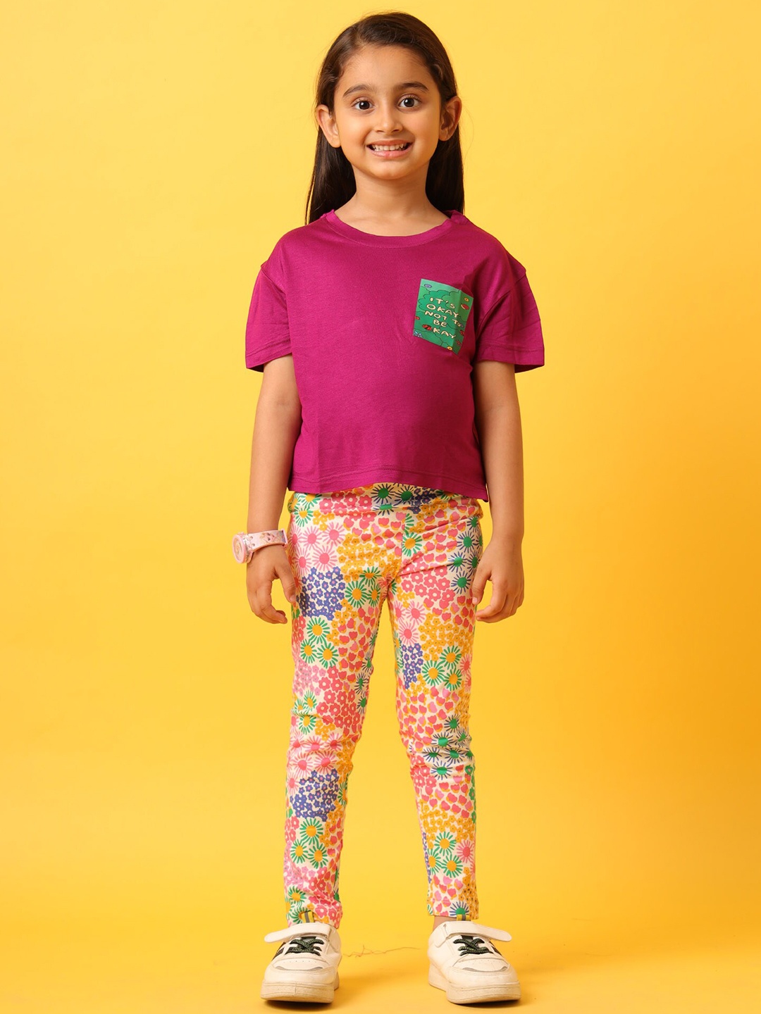 

Anthrilo Girls Printed T-shirt with Leggings, Purple