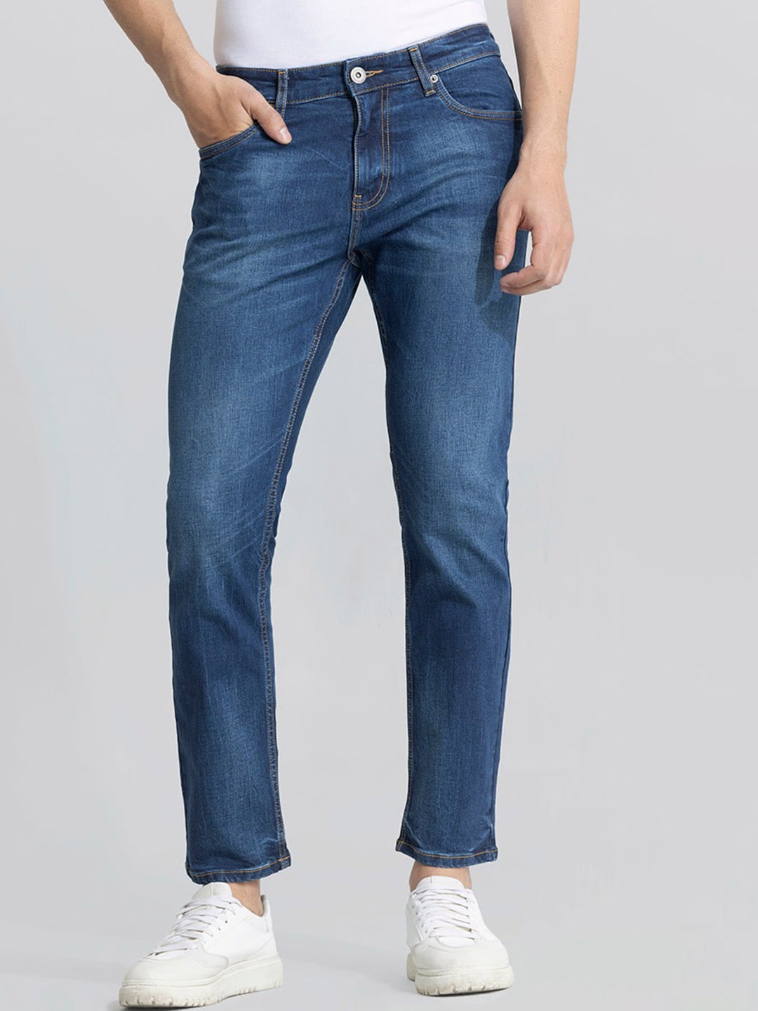 

Snitch Men Relaxed Fit Clean Look Stretchable Jeans, Blue