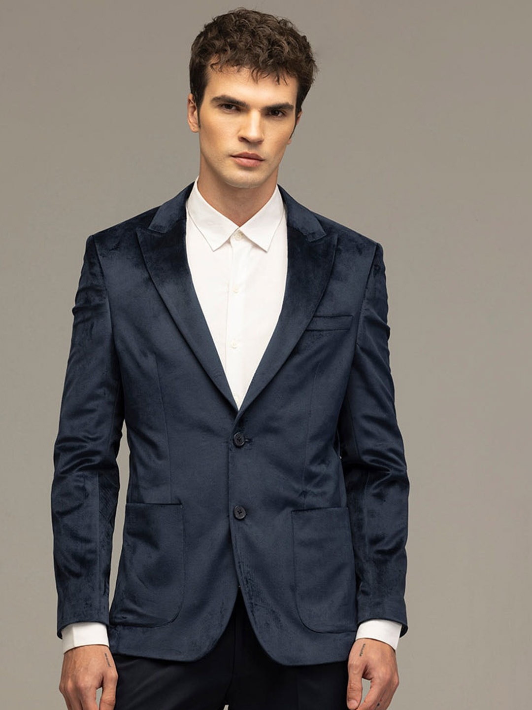 

Snitch Slim Fit Peaked Lapel Collar Single-Breasted Blazer, Navy blue
