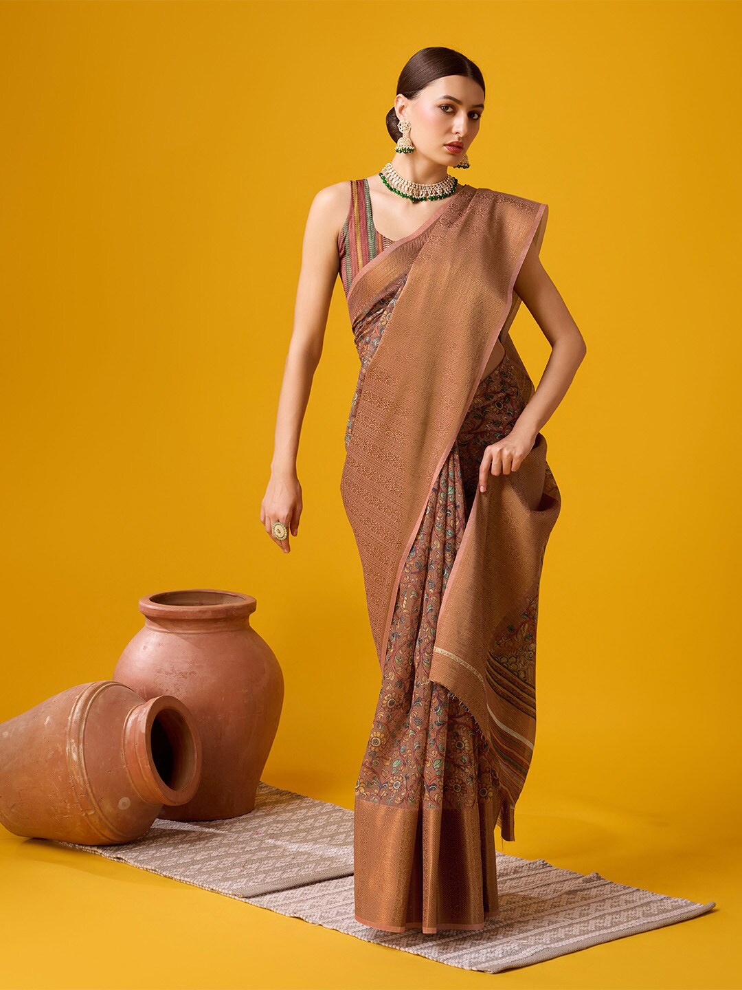 

Ishin Kalamkari Zari Saree, Brown