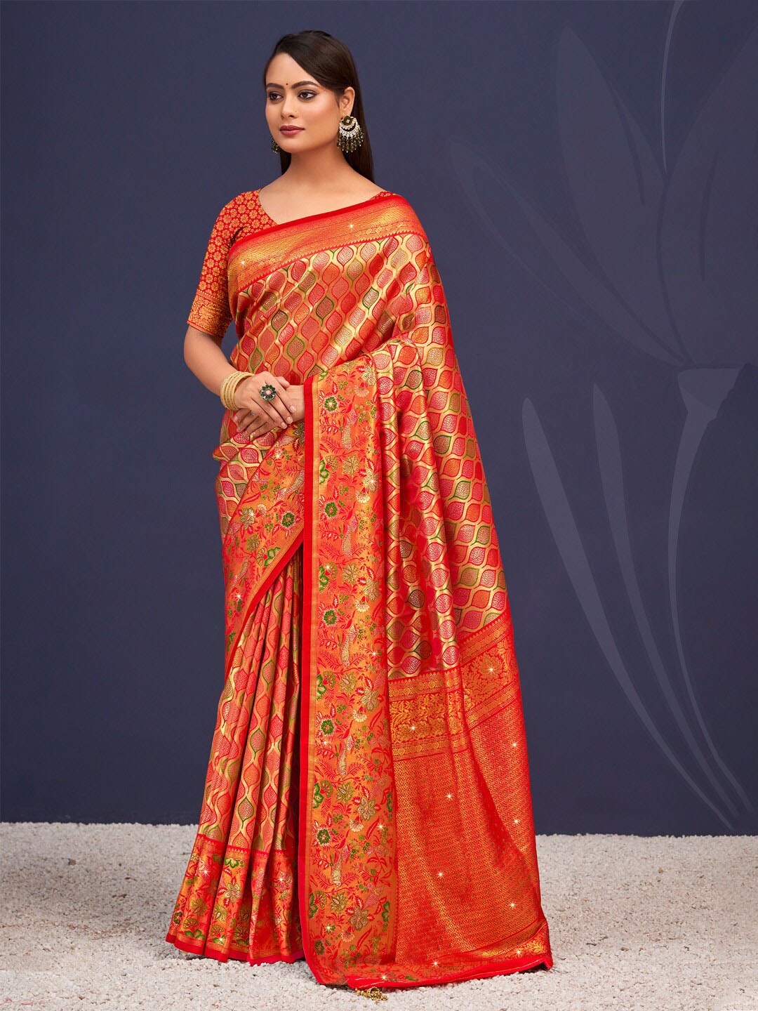 

Ishin Ethnic Woven Design Zari Banarasi Saree, Orange