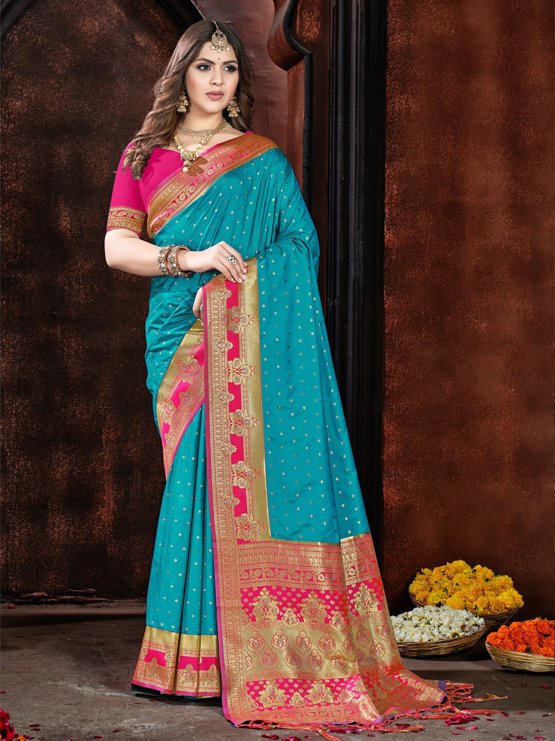 

Ishin Floral Woven Design Zari Saree, Blue