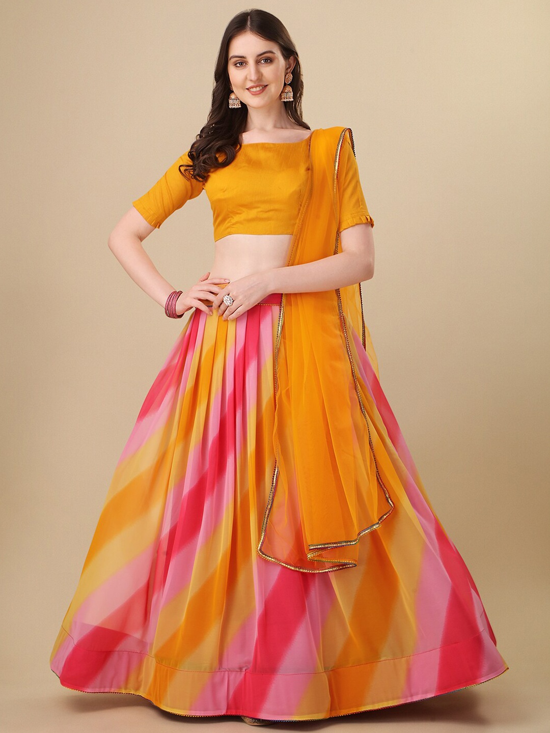 

Fab Dadu Georgette Semi-Stitched Lehenga & Unstitched Blouse With Dupatta, Pink