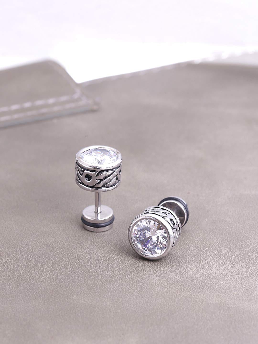 

Krelin Circular Stainless Steel Crystals Studded Studs Earrings, Silver