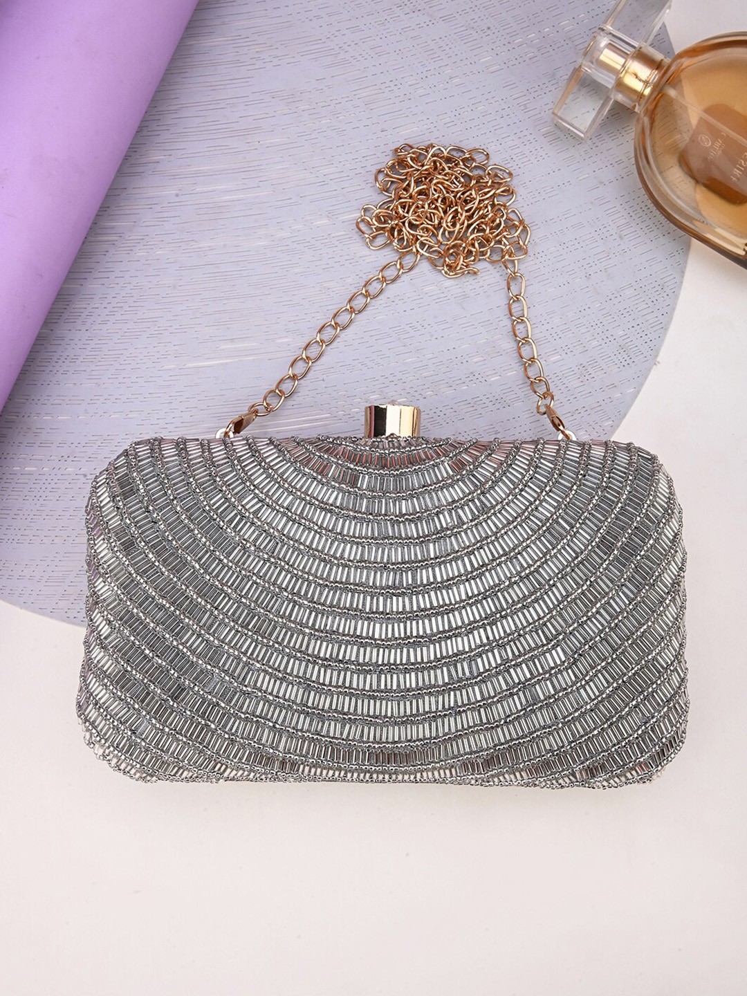 

Sangria Silver-Toned Kadai Work & Embellished Party Box Clutches